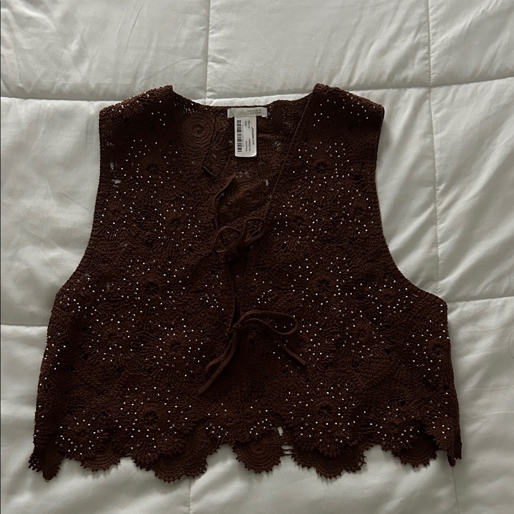 Zara Dark Brown Crochet Crop Top